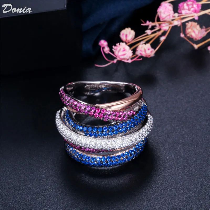 Donia Schmuck Luxus Ring Mode geometrische Linie Kupfer Mikro-Intarsien Farbe voller Zirkon europäischen und amerikanischen kreativen Designer gif238Y