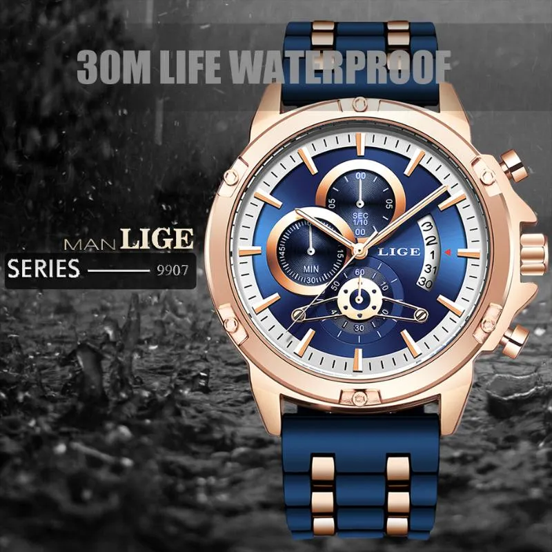 Lige 2020 Mens Watches Top Men Sport Wristwatch Silica Gel Quartz Watch Erkek Saat Relogio Masculino Gift203i