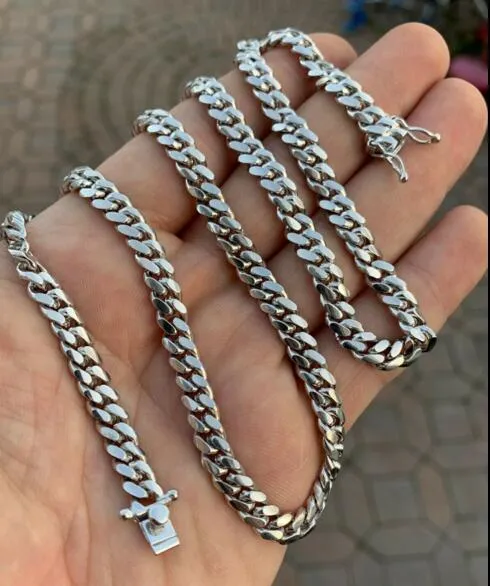 Цепь из нержавеющей стали Miami Cuban Link, твердое серебро 925, Италия, тяжелая, 6 мм, 24 замка, 256l