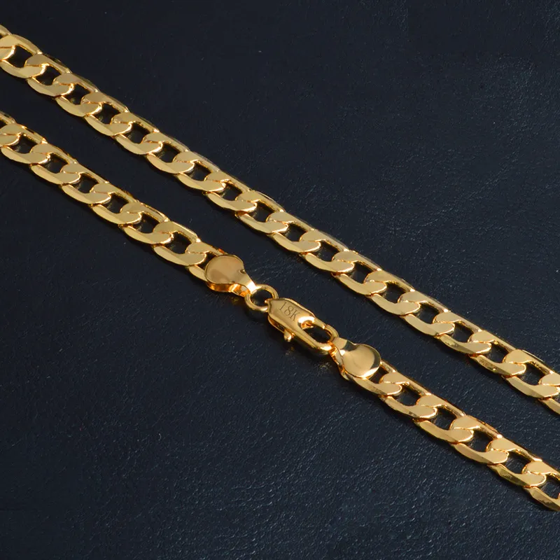 4 mm Ketten, 18 Karat vergoldet, flache seitliche Halsketten für Damen und Mädchen, Modeschmuck, Geschenkzubehör, mit 18 Karat Stempel, 50,8 cm