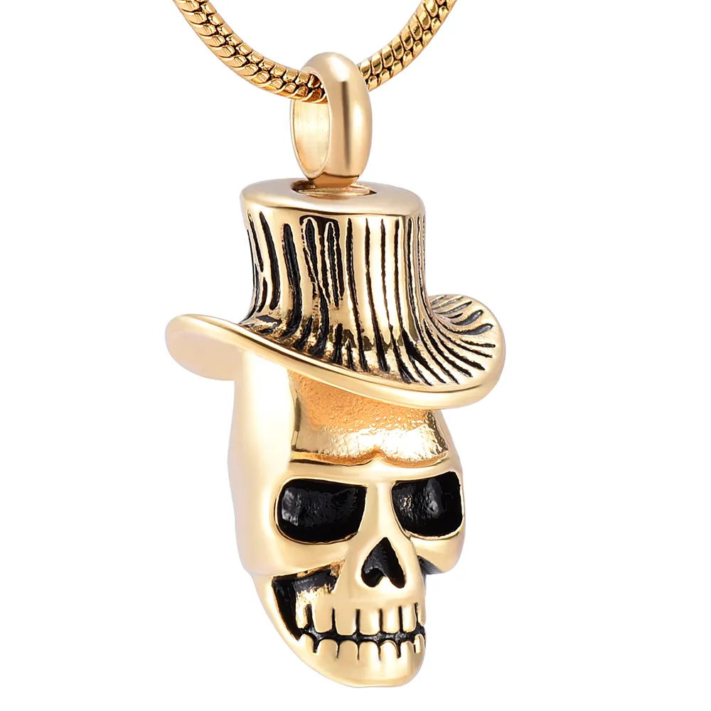 Esqueleto punk de aço inoxidável, colar masculino cromado, suporte para cinzas funerárias, pingente de urna, lembrança, joia 293a