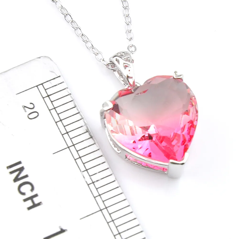 NEW Luckyshine Excellent Shine Fire Love Heart Rainbow Colored Cubic Zirconia Gemstone Silver Necklaces Pendants For Women317l