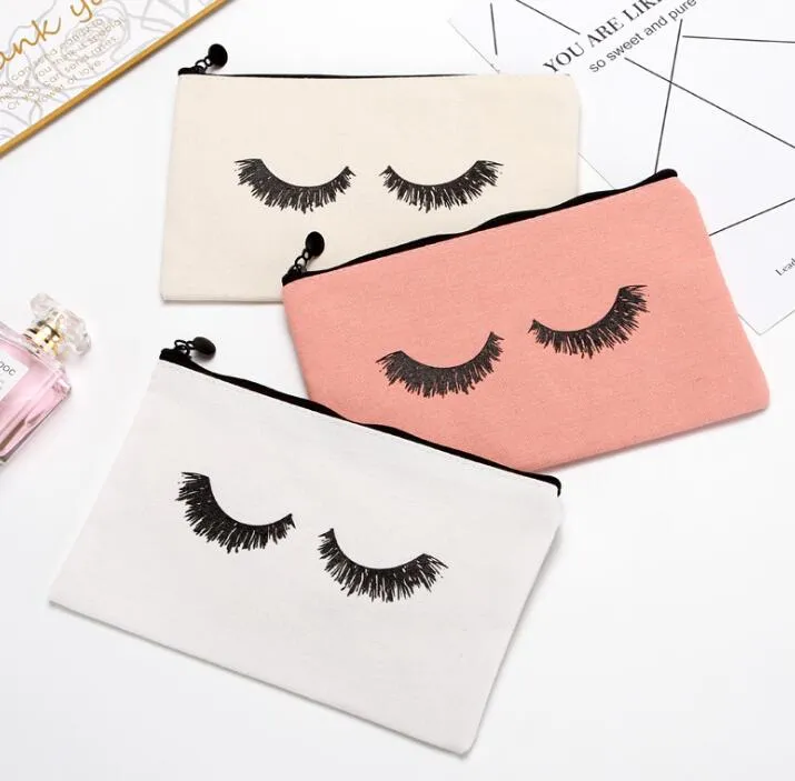 DHL 100ps Cosmetic Bag Women Women Canvas Eye Printing с большими возможностями для туалечков для туалетных принадлежностей розовый белый бежевый