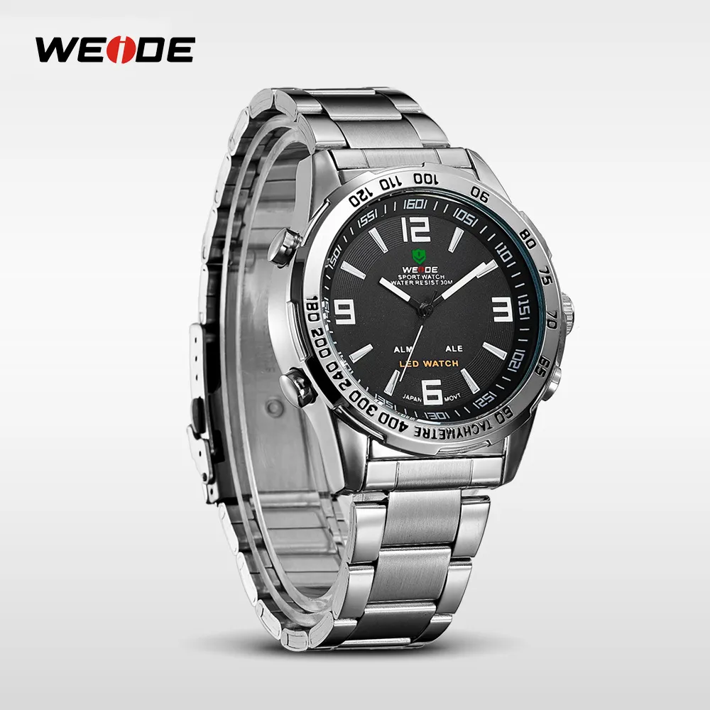 Reloj de pulsera WEIDE con pantalla Digital para hombre, movimiento de cuarzo, fecha automática, esfera negra, reloj resistente al agua, reloj militar Mascul219O