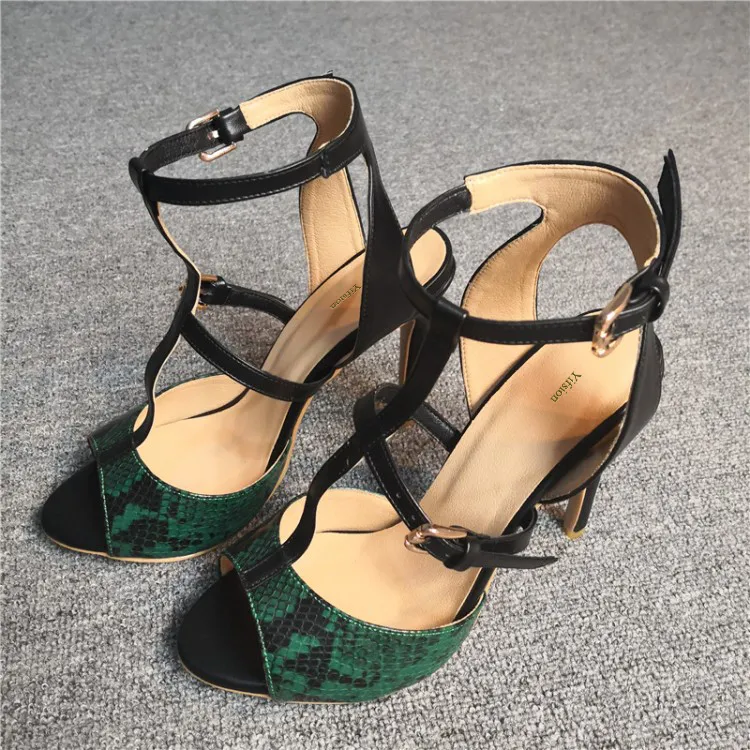 Rontic New Fashion Women T-strap Sandali Stiletto Tacchi alti Sandali Open Toe Sexy Green Party Shoes Donna US Plus Size 5-15