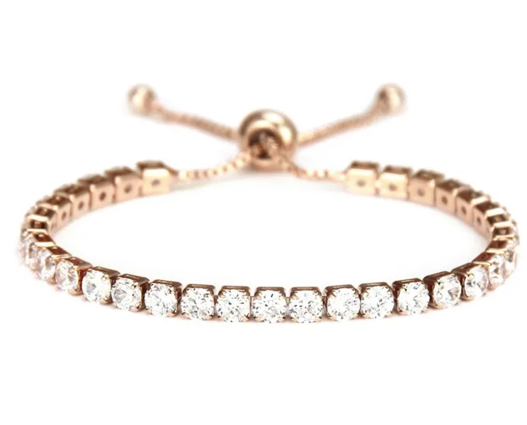 Pulsera de circón con micromosaico para mujer, pulsera de tenis Simple para pareja, joyería ajustable, pulseras de plata y oro rosa 11246N