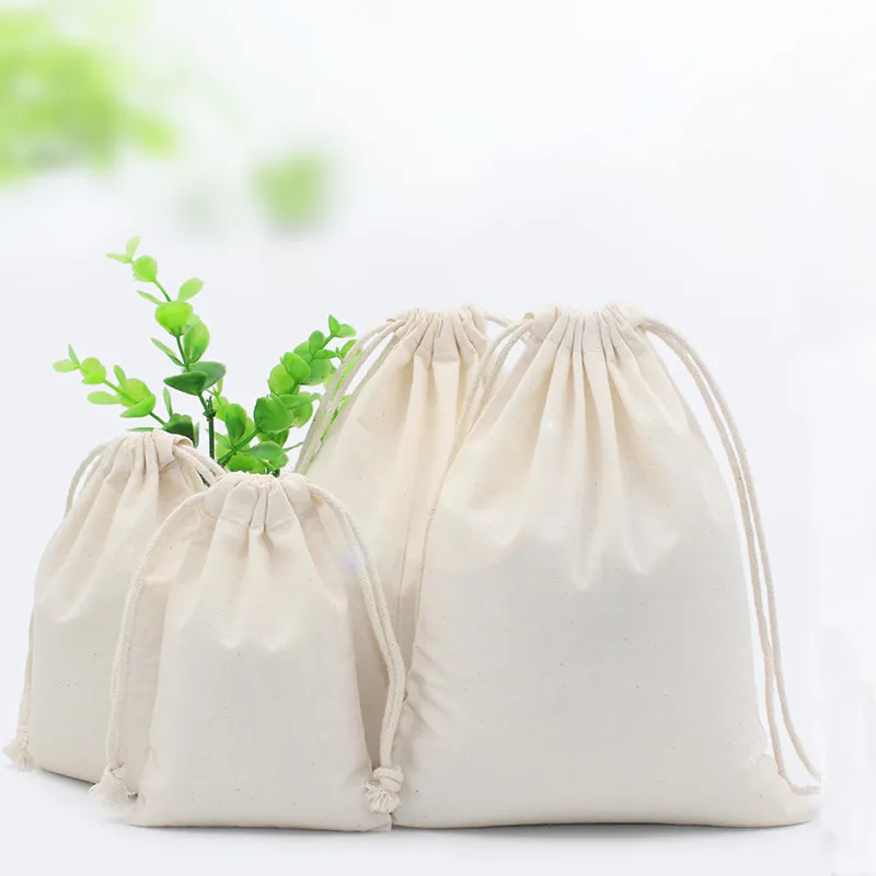 7x9 9x12 10x15 13x18 15x20cm cotton drawstring bag Small Muslin Bracelet Gifts Jewelry Packaging Bags Cute Drawstring Gift Bag & P204m
