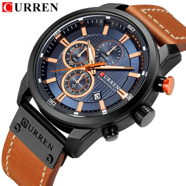 CURREN 8291 Marca de lujo para hombres Relojes deportivos analógicos digitales de cuero Reloj militar para hombres Reloj de cuarzo para hombres Relogio Masculi258C