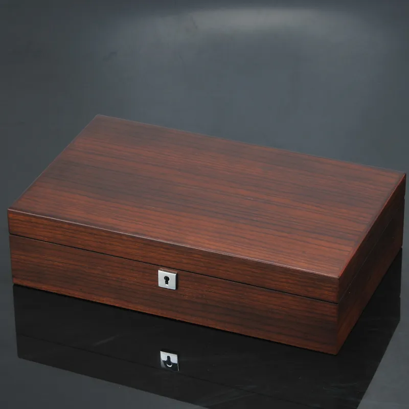 Novo 12 slots de madeira relógio organizador luxo relógios titular caso jóias presente caixas caixas de armazenamento de madeira com lock247h