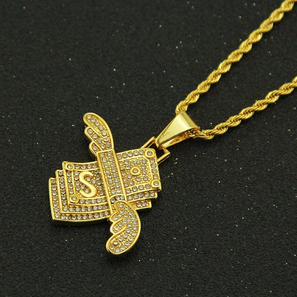 Ny personlig isad halsband Flying Cash Solid Pendant Halsband Mens Hip Hop Gold Green Silver Charms Kvinnor smycken G291P