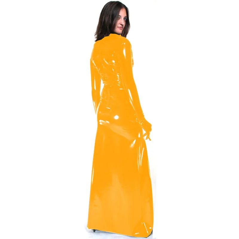 12 Clors Sexy Robe longue gantée femmes nouveauté à manches longues Clubwear Look mouillé PVC Catwoman Cosplay Costume dos fermeture éclair Club Dress295V