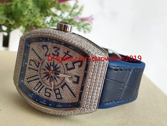 Vendendo relógios esportivos masculinos de luxo de alta qualidade COLEÇÃO V 45 SC DT YACHTING Silver Diamond Case Blue Dial Automatic Mens 277g