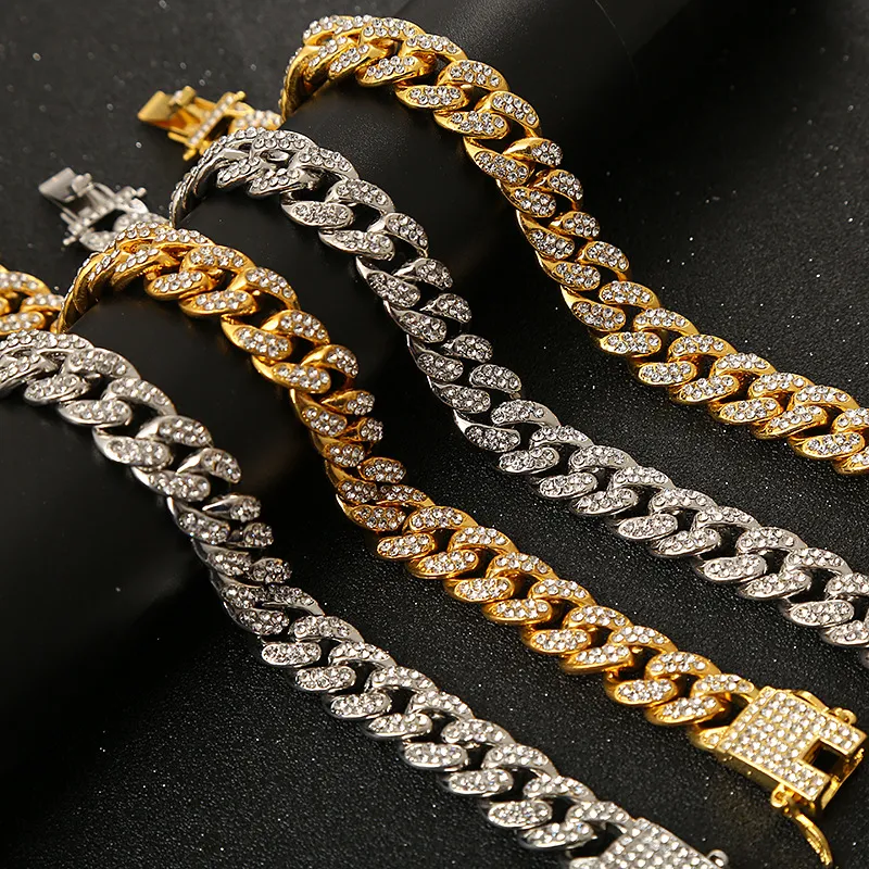 Mens Hiphop Iced Out Necklace Jewelry Hip Hop Iced Out Chains Halsband smycken Gold Silver Zirconia Miami Cuban Link Chains Jewelr5143909