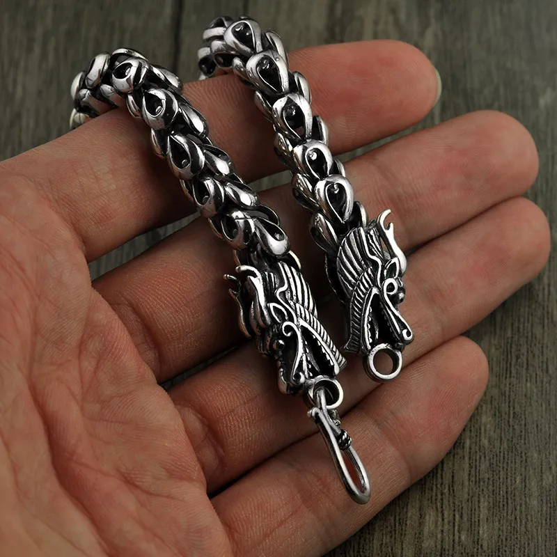 Bracelet en écailles de Dragon pour hommes, chaîne en argent Sterling 925 pur, Double tête, Vintage, Punk Rock, Style rétro, bijoux pour hommes CX200706294a