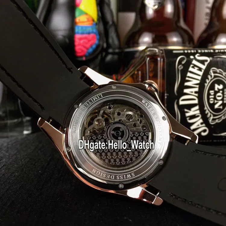Ny Bubble Rose Gold Case L390 03694 Black Dial Silver Skull Tourbillon Automatic Mens Watch Brown Leather Strap Watches Hello Wat249j