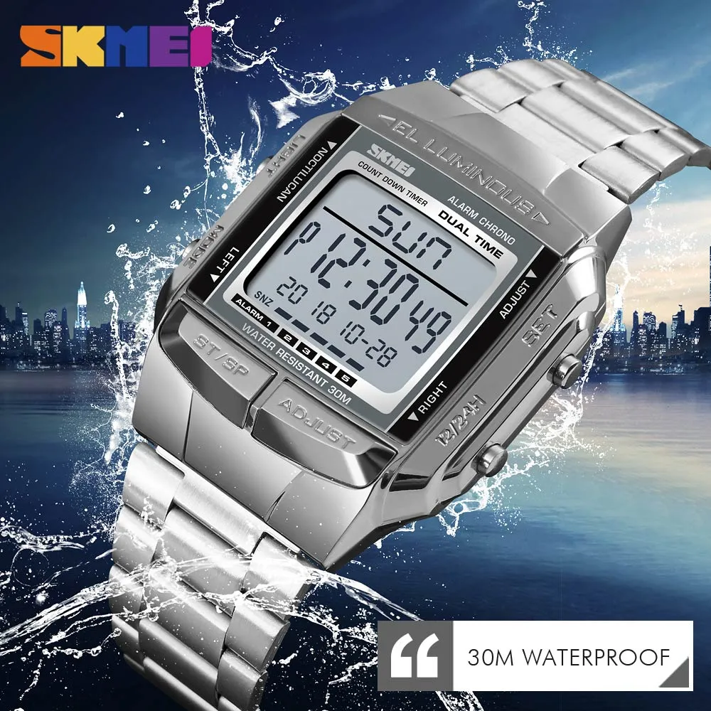 SKMEI Orologio sportivo da uomo Orologio digitale Sveglia Conto alla rovescia Orologio quadrante grande Orologio a specchio in vetro Moda Outdoor Relogio Masculino202i