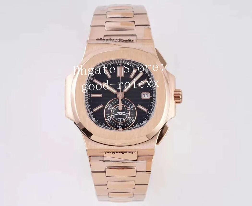 Luxury Rose Gold Watches Men's Automatic Chronograph Movement Watch Men Cal 28520 Komplikationer Datum 5980 ETA Sport Black Dia3030