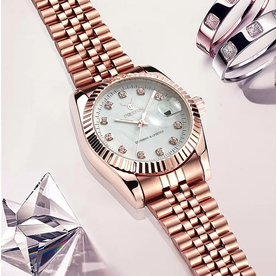 Mode stalen metalen band ROSE GOLD armbandhorloge voor heren en dames cadeaujurkhorloges relogio masculino310H