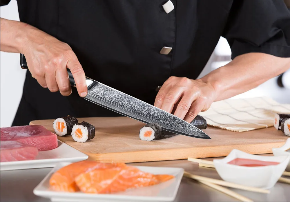 TURWHO 8'' Slicing LNIFE EAMASCUS Kitchen Knives 67 layers VG10 Steel LNIFE Meat Fish Salmon Sushi G10 Handle282F