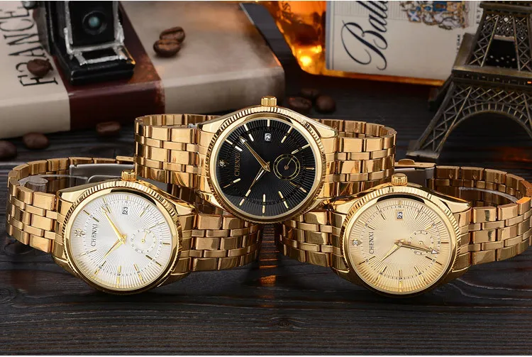 Chenxi Gold Watch Men Luxury Business Man Watch Golden Waterproof Unique Fashion Casual Quartz Male Dress Clock Gift 069ipg Y19062249g