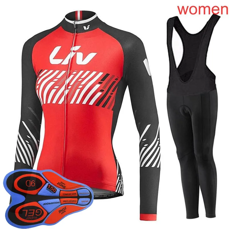 Liv 2018 Vrouwen Outdoor Sport Lente Zomer Fiets Fietsen lange Mouwen jersey bretelbroek sets 9D gel pad MTB Clothing231r