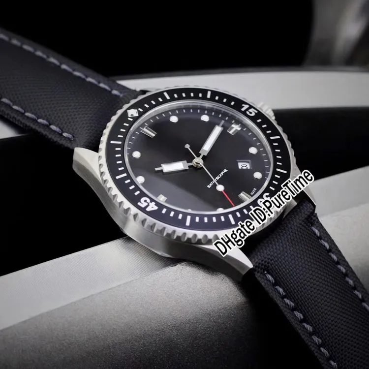 Nowe pięćdziesiąt fathomów 50 Fathoms Bathyscaphe 5000-1110-B52A stalowa obudowa czarna tarcza automatyczna męska zegarek skórzane zegarki Pureteme 250m