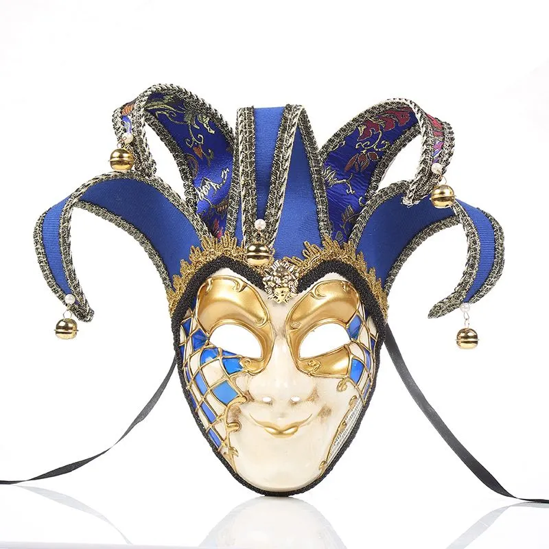 Party Masken Vollgesichts Männer Frauen Venezianische Theater Narr Joker Maskerade Maske mit Glocken Mardi Gras Party Ball Halloween Cosplay M282m