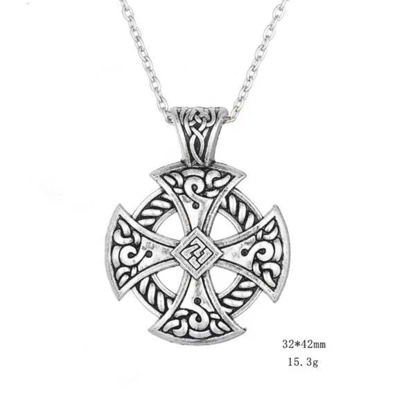 A29 Vintage Style Religious Cross Knot Totem Attraktivt vikinghalsband för män och kvinnor2617