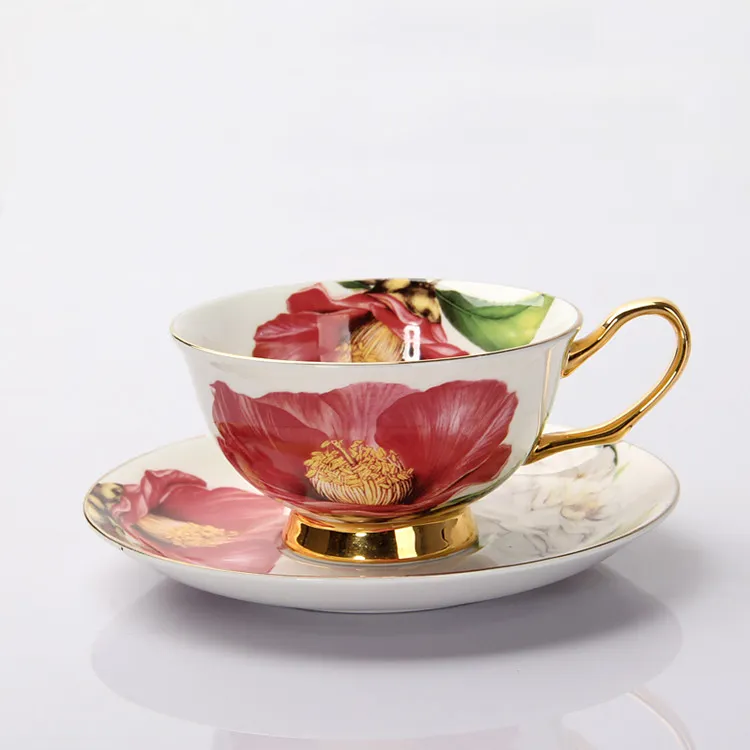 Tasse à café britannique rose rouge, ensemble de tasses en porcelaine, rétro créatif, service à thé européen en céramique pour la maison, cup269I