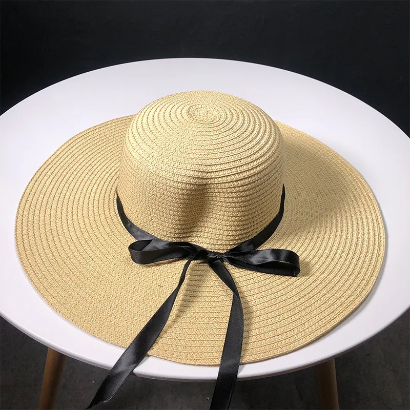 Fashion Women039s Big Brim Sun Hat Floppy pliable bowkknot paille chapeau de plage d'été lot1873774