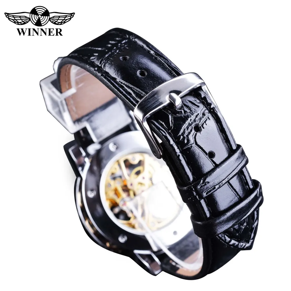 Gewinner Schwarz Goldene Retro Leuchtzeiger Mode Diamant Display Herren Mechanische Skeleton Armbanduhr Top-marke Luxus Uhr Wat2388