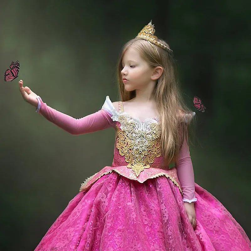 Disfraz de princesa de lujo para niñas, manga larga, concurso de belleza durmiente, vestido de fiesta, disfraces de niños, vestidos para fiesta de cumpleaños, una de compras