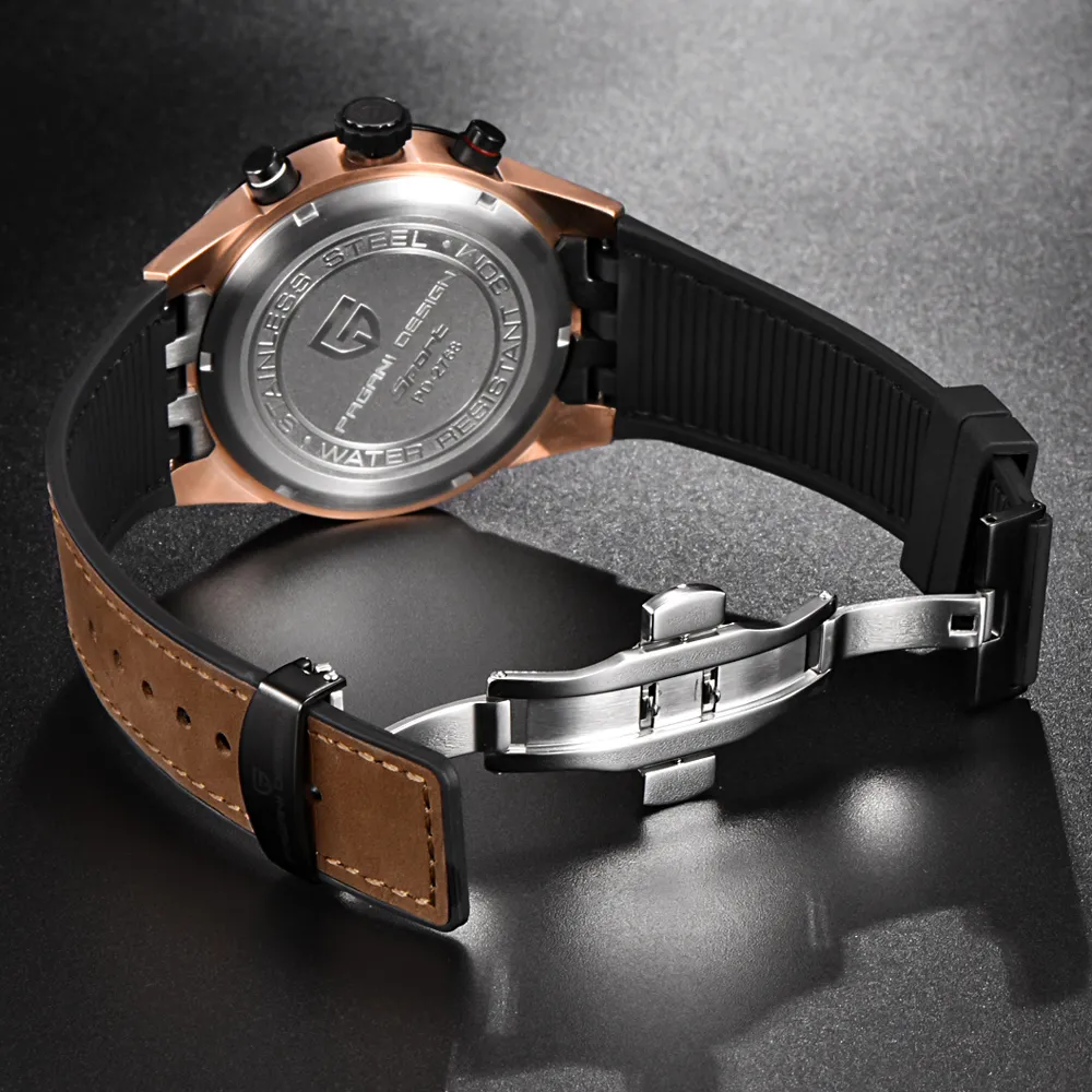 PAGANI DESIGN Fashion Skeleton Sport Chronograph Watch Leather Strap Quartz Mens Watches Top Brand Luxury Waterproof Clock2492