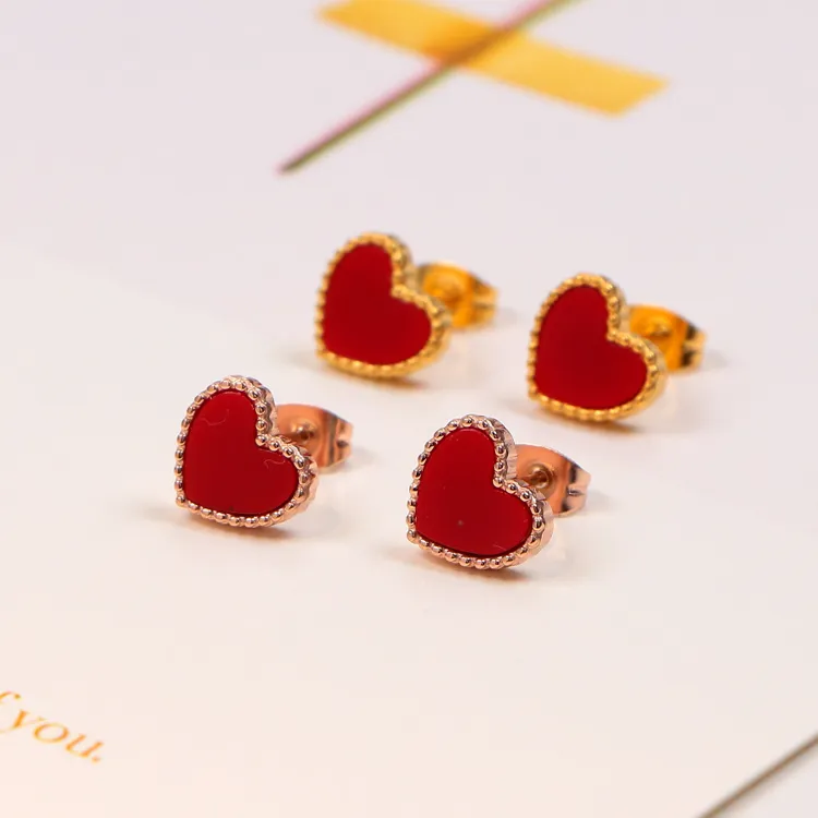 Klasyczna moda Lady Brass Black Red Onyx Agate Miłość w kształcie serca w kształcie serca kolczyki 2 kolor 2222o