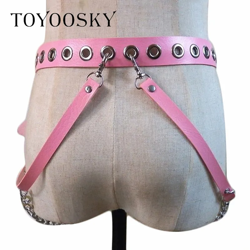 Femmes gothique Punk coeur forme ceinture pour femmes rue mode Rock hip-hop avec deux ceintures de taille en chaîne Ins deuxième peau de vache Toyoosky C1267E