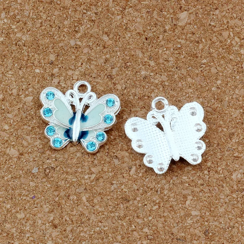 Pendenti con ciondoli a forma di farfalla in smalto blu 50 pezzi / lotto gioielli di moda in lega fai da te bracciali adatti collana orecchini 22x20 5mm A-505260Z