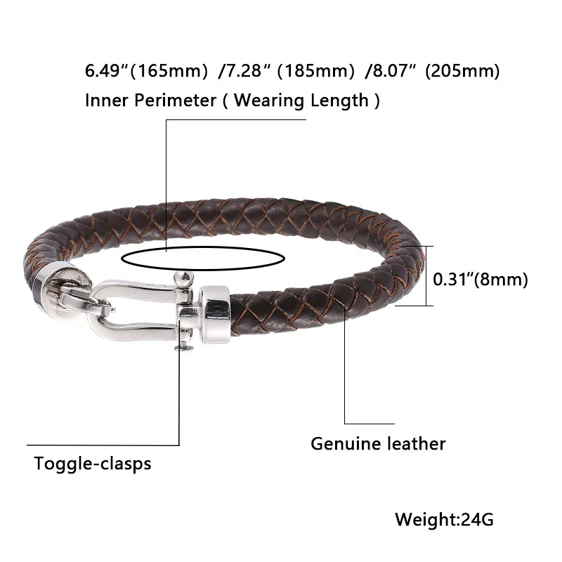 Bracelet en cuir véritable en cuir bracelet Bracelet en acier inoxydable Unisexe Bracelet Bracelet Fashion Daily Wear Jielry6711126