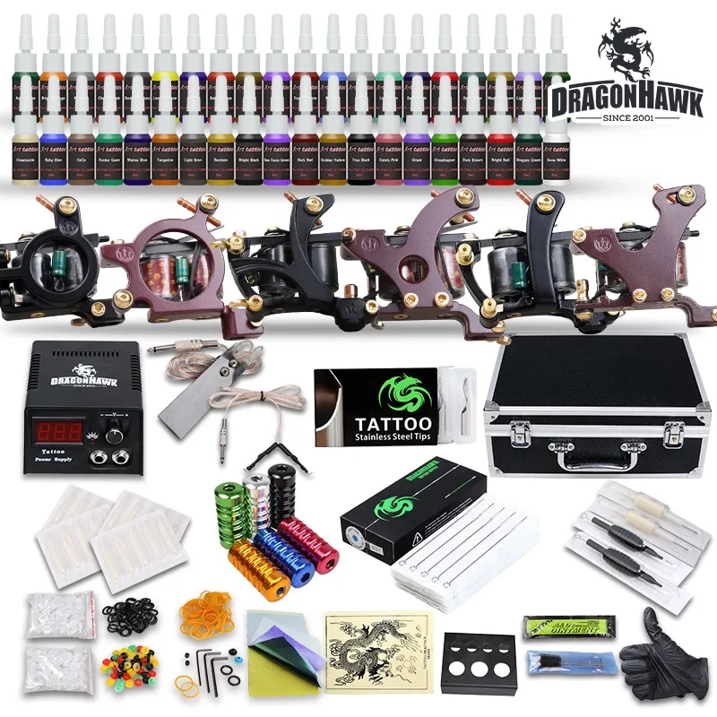 Kit complet de tatouage, 6 Machines, bobines, pistolets, 40 encres de couleur, aiguilles d'alimentation, Tips4125366