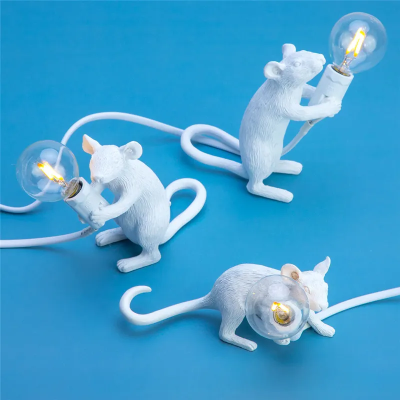 Criativo resina animal rato rato lâmpada de mesa pequeno mini mouse bonito led luzes da noite decoração para casa luzes lâmpada cabeceira ue au eua reino unido 244d
