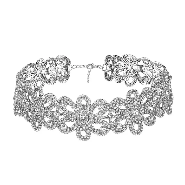 fashion designer luxury super glittering full rhinestone diamond crystal beautiful flower choker statement necklace for woman 313m