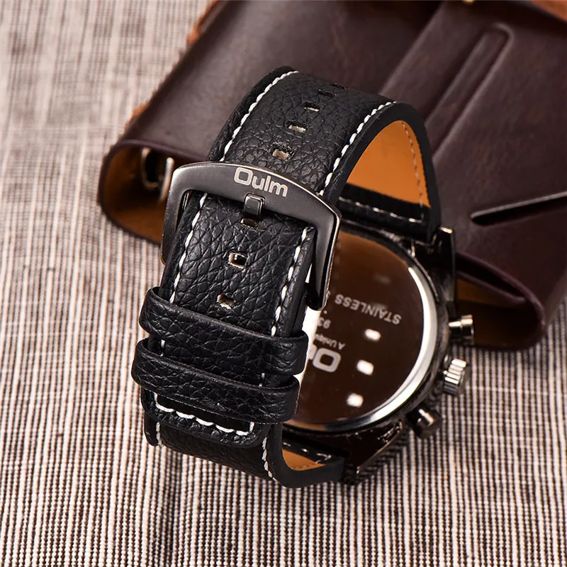 Lüks marka oulm watch kuvars spor erkekler deri kayış saatleri gündelik erkek askeri kol saat