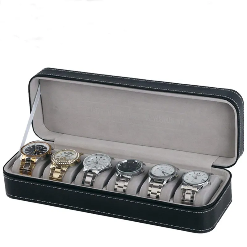 6 Slot Watch Box Portable zamek błyskawiczny Zebrek Zespół Magazynowy Buinage BoxBlack299g