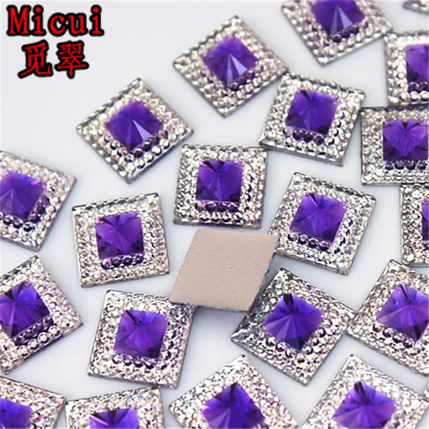 MICUI 10 mm Double couleur carrée résine en résine Crystal Stone Perles à plat pour décoration de mariage bricolage ZZ753242W