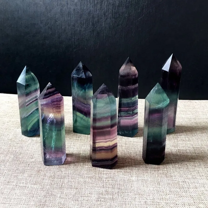 Baguette hexagonale en pierre de guérison, 3 pièces, violet vert, Fluorite naturelle, Quartz, pointe de cristal, pour la décoration de la maison, 243k