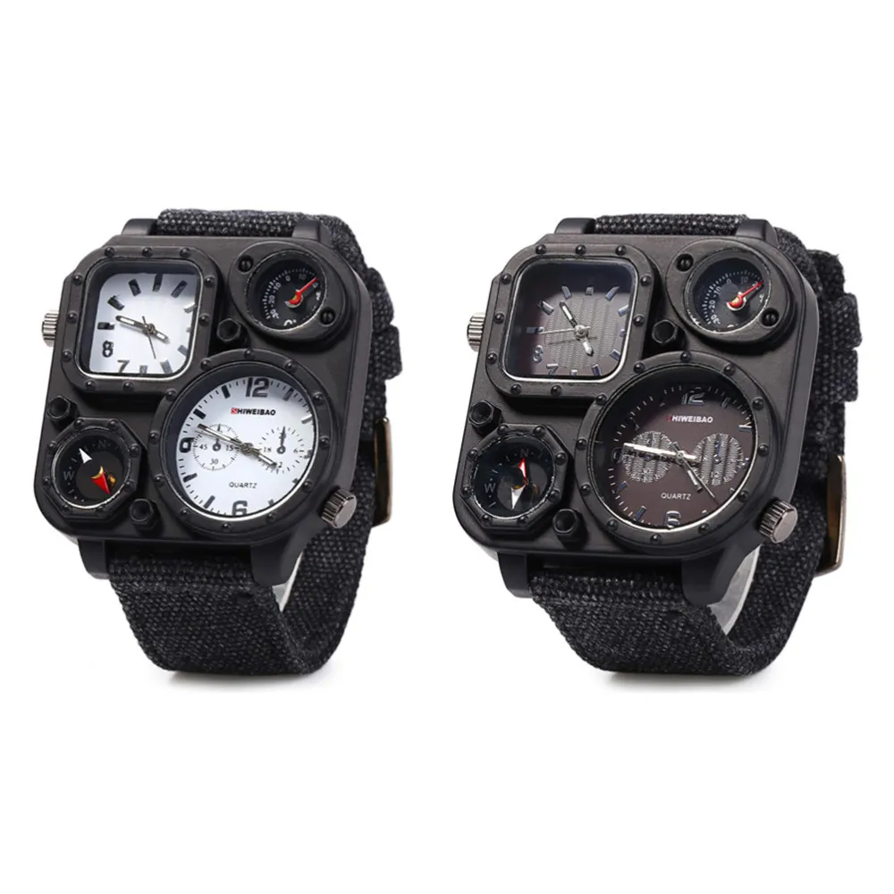 SHIWEIBAO J1169 Watches Men Big Dial Dual-Movement Sport Quartz Watch Men Military Compass Canvas Wristwatches Relogio Masculino2484