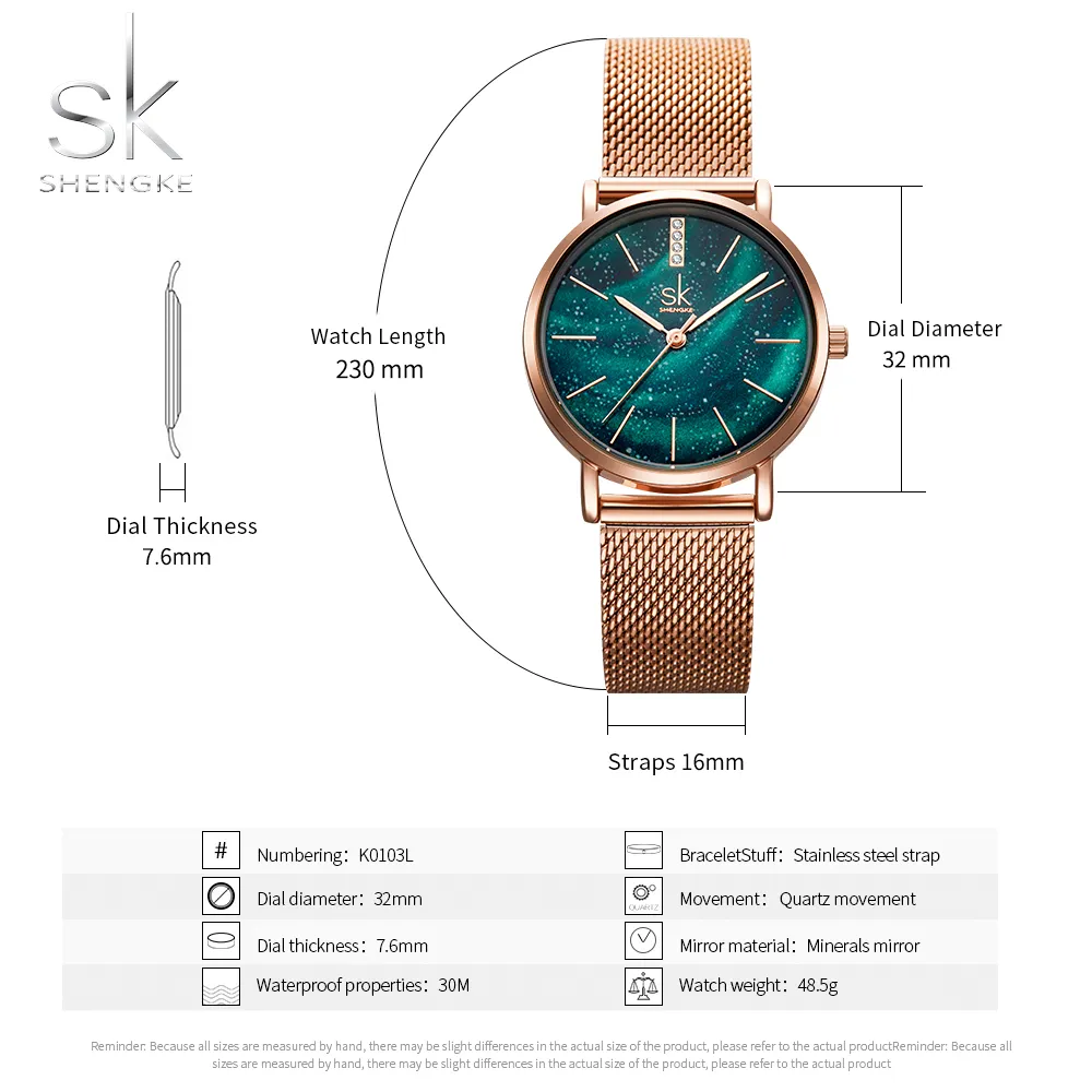 Shengke Women Watches Starry Green Dial Reloj Mujer Ladies Wristwatch Ultra-Thin Stainless Strap Quartz Montre Femme Gift218g