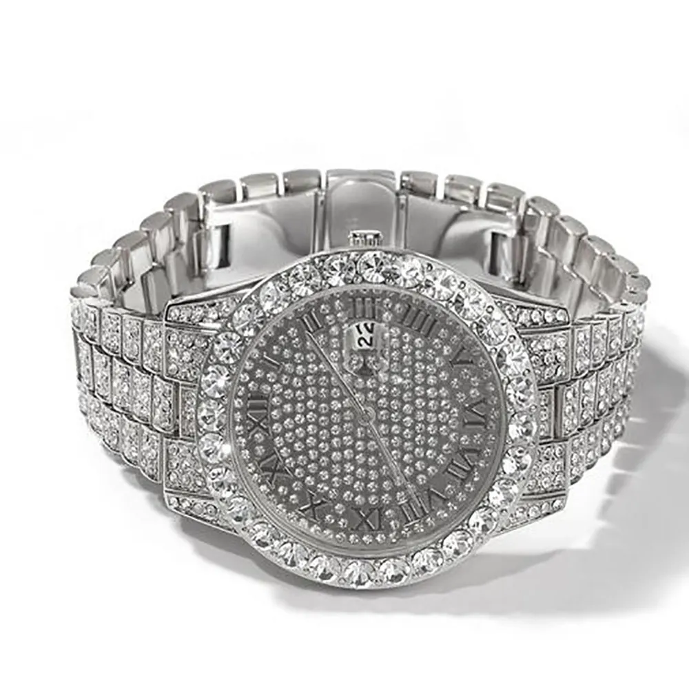 Kwaliteit diamanten horloge automatisch uurwerk waterdicht luxe horloge man 42 mm 316 roestvrij staal Iced Out Watch311o