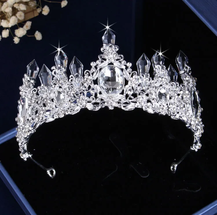 Encantador jóias de prata 3 peças ternos colar brincos tiaras coroas conjuntos de jóias de noiva acessórios de noiva jóias de casamento t3033588