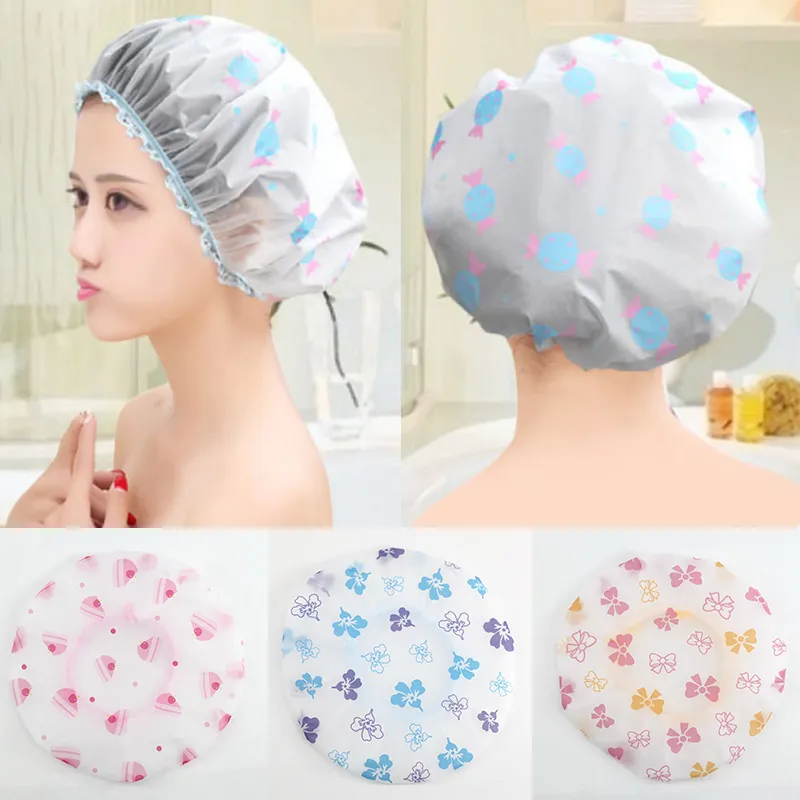 Bath Hat Waterproof Shower Hair Cover Thick Shower Caps Double Layer Bathroom Women Supplies elastic band cap2708386