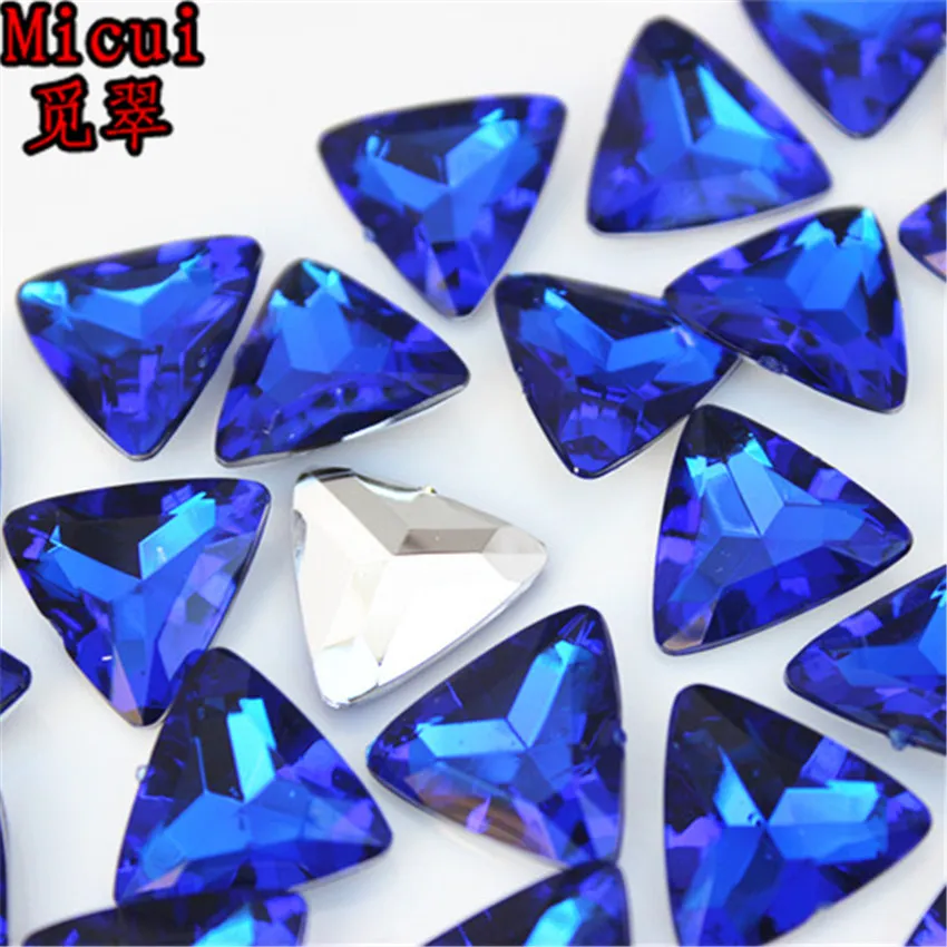MICUI 100st 15mm Mix Color Triangle Crystal Rhinestones Pointback Fancy Stones Akryl Rhinestones Strass Crystal Stones Applique217o